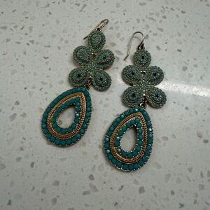 Stella & Dot Turquoise Beaded Statement Drop Earrings Gold